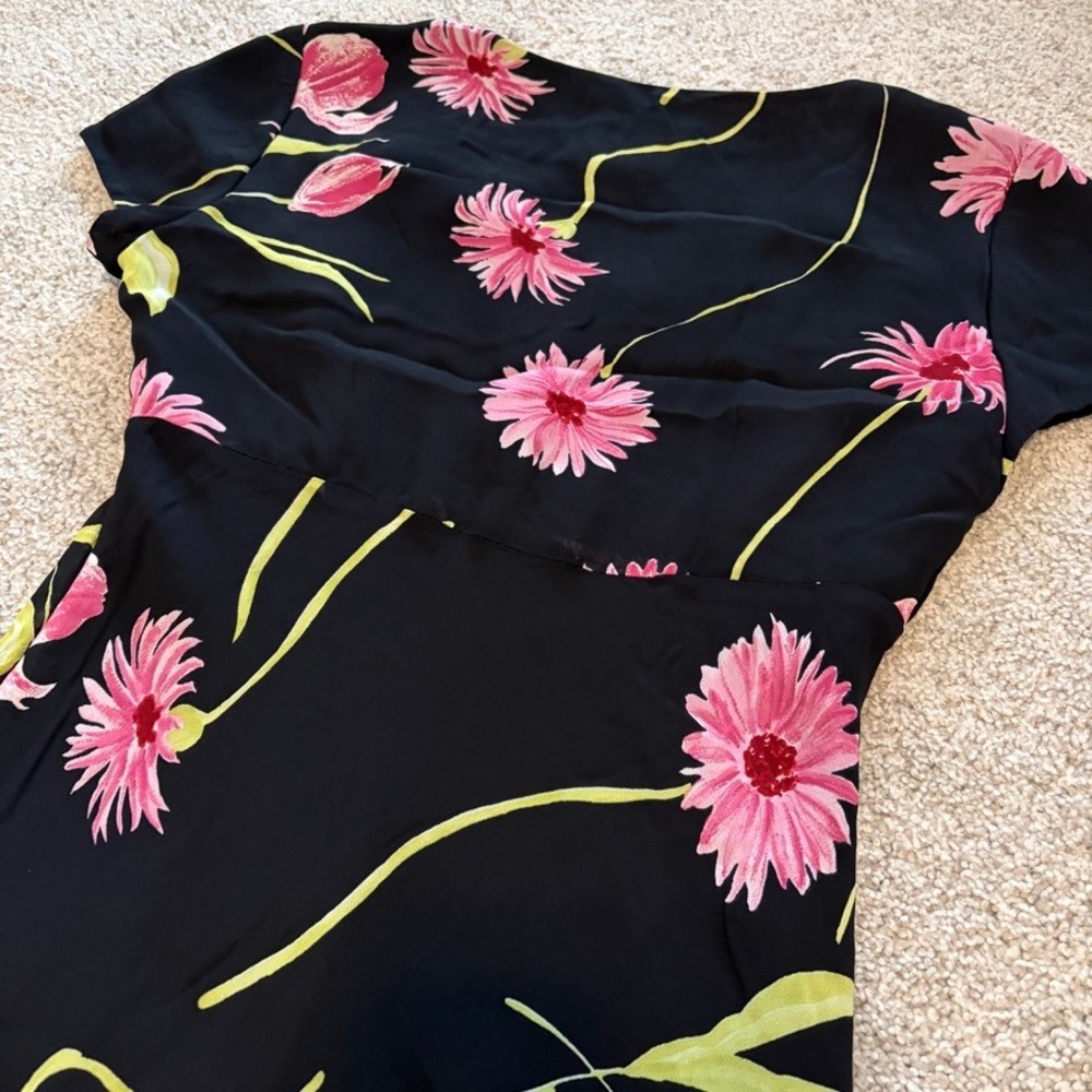 Vintage David Warren Petites Y2K 90s Dress Womens S Black Pink Floral Empire - Picture 8 of 8